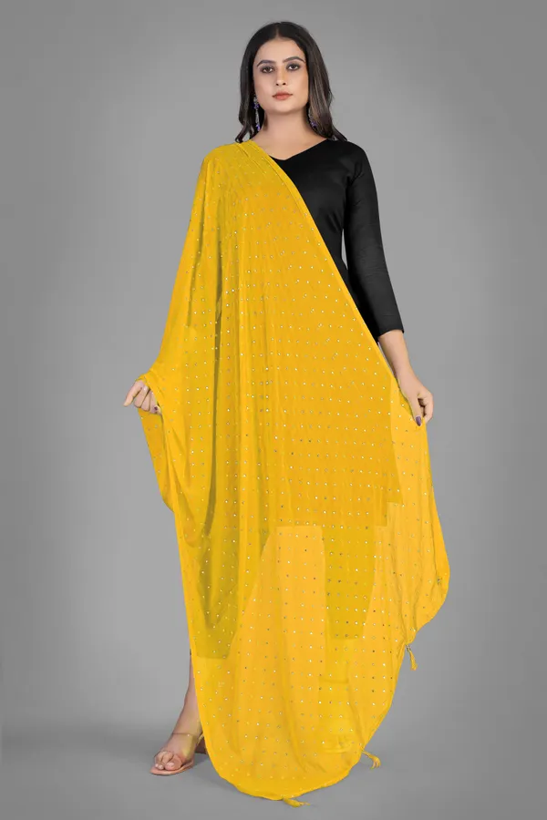 Golden_Star_Foil_Print_Chiffon_Dupatta_With_Tassel_Latkans_Yellow
