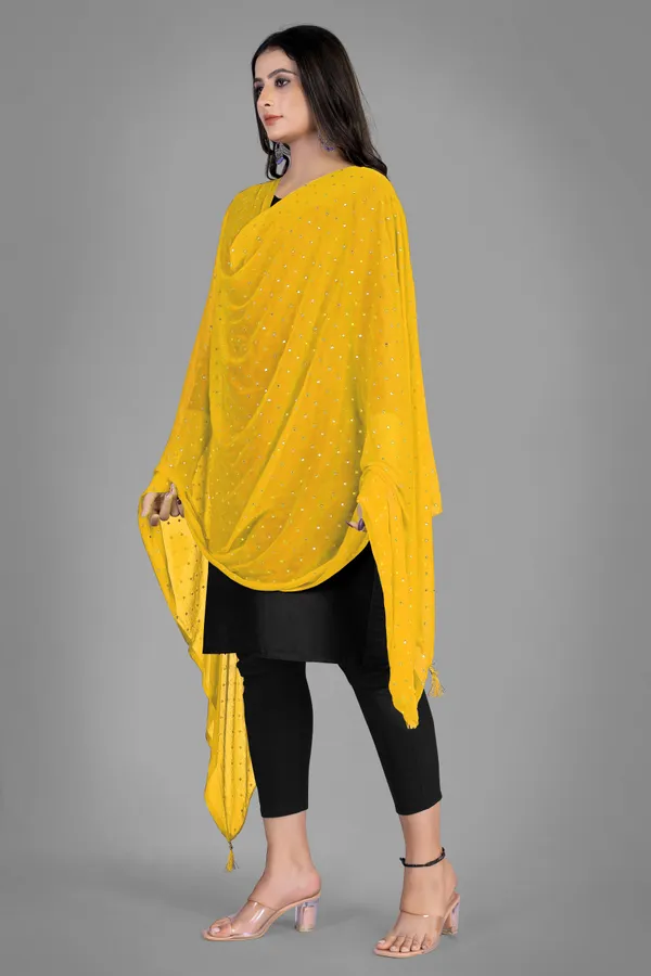 Golden_Star_Foil_Print_Chiffon_Dupatta_With_Tassel_Latkans_Yellow