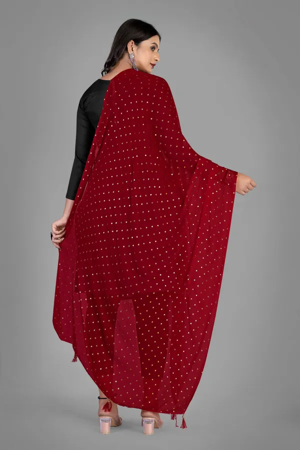 Golden_Star_Foil_Print_Chiffon_Dupatta_With_Tassel_Latkans_Maroon