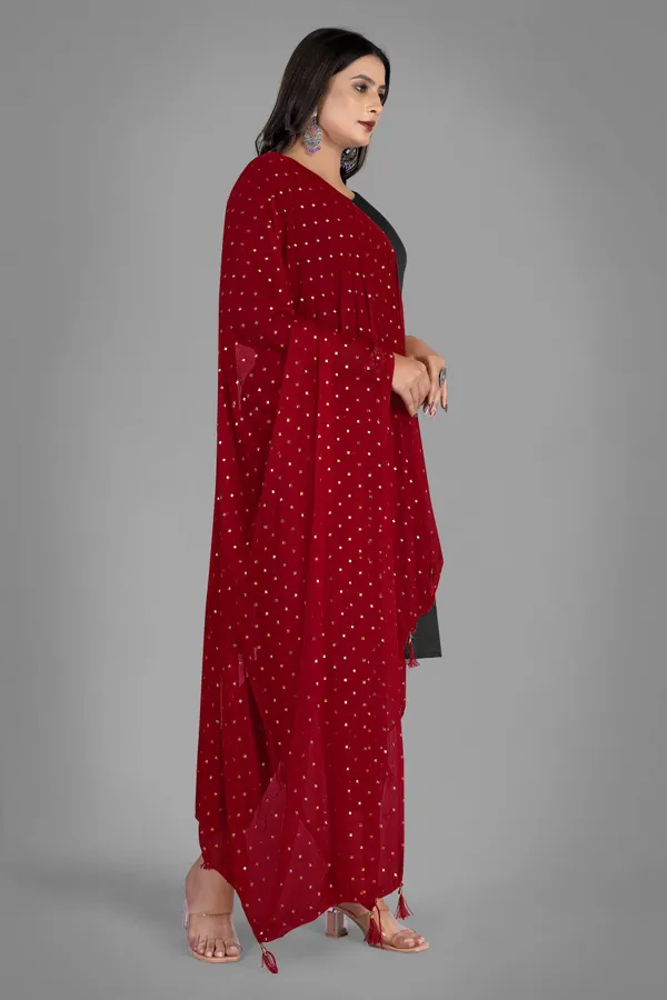 Golden_Star_Foil_Print_Chiffon_Dupatta_With_Tassel_Latkans_Maroon