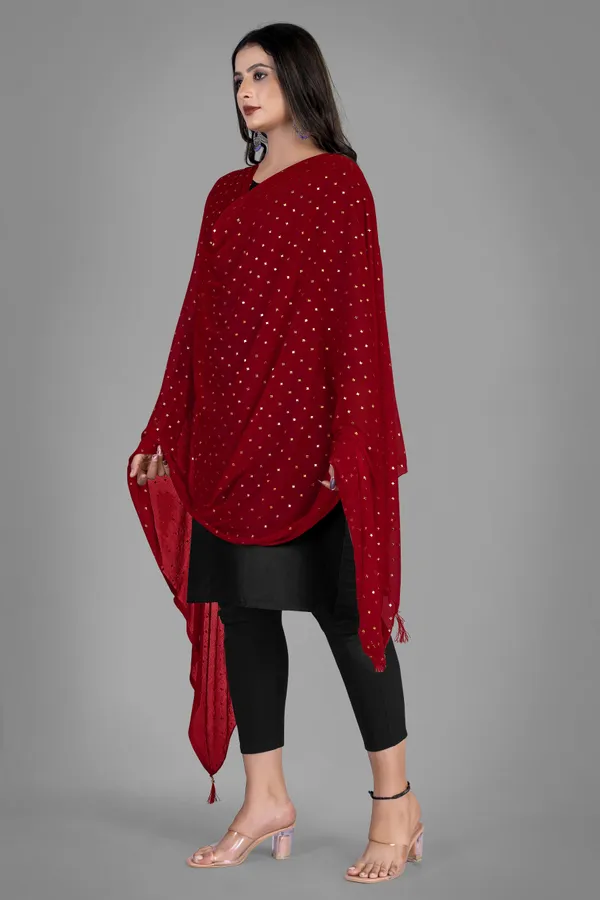 Golden_Star_Foil_Print_Chiffon_Dupatta_With_Tassel_Latkans_Maroon