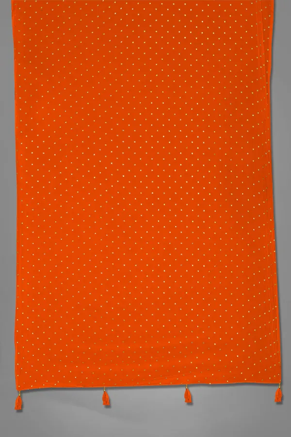 Golden_Star_Foil_Print_Chiffon_Dupatta_With_Tassel_Latkans_Orange