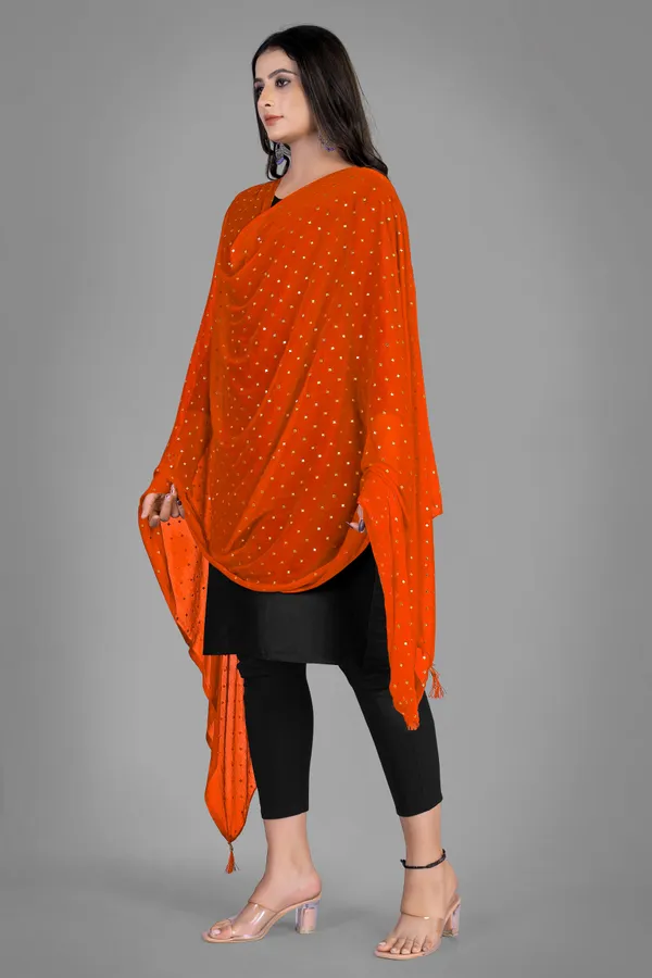 Golden_Star_Foil_Print_Chiffon_Dupatta_With_Tassel_Latkans_Orange