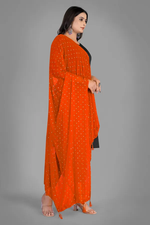 Golden_Star_Foil_Print_Chiffon_Dupatta_With_Tassel_Latkans_Orange