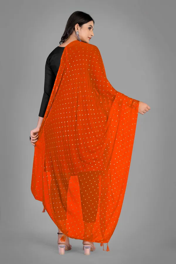 Golden_Star_Foil_Print_Chiffon_Dupatta_With_Tassel_Latkans_Orange
