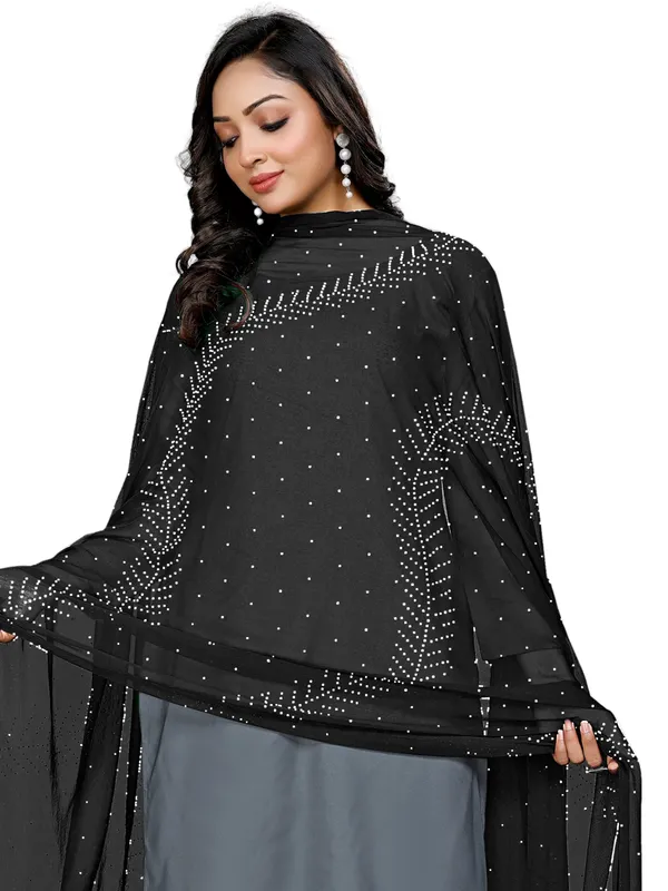 Stone_Work_Chiffon_Dupatta_With_Leaf_Vines_Tassel_Lace_Black