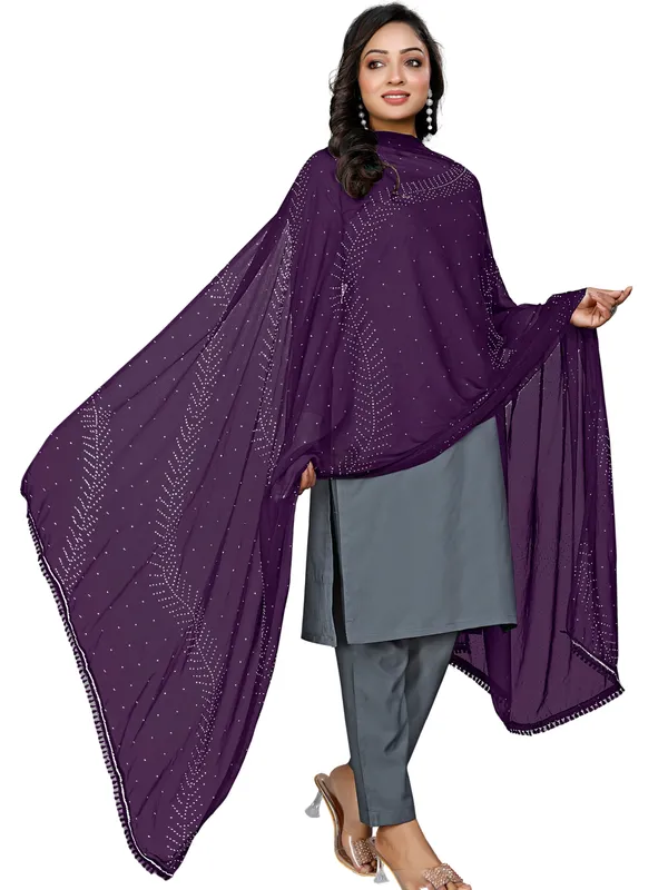 Stone_Work_Chiffon_Dupatta_With_Leaf_Vines_Tassel_Lace_Wine