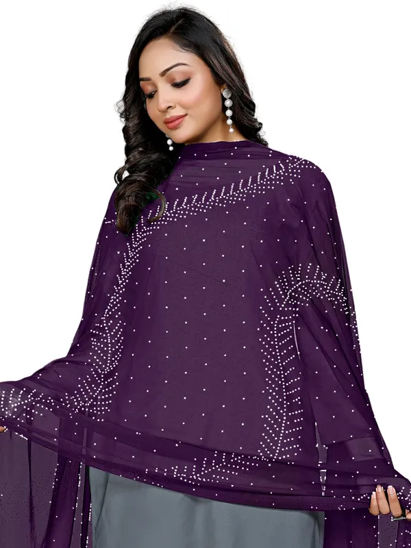Stone_Work_Chiffon_Dupatta_With_Leaf_Vines_Tassel_Lace_Wine
