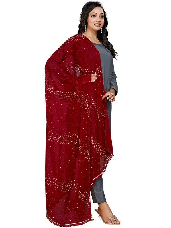 Stone_Work_Chiffon_Dupatta_With_Leaf_Vines_Tassel_Lace_Maroon