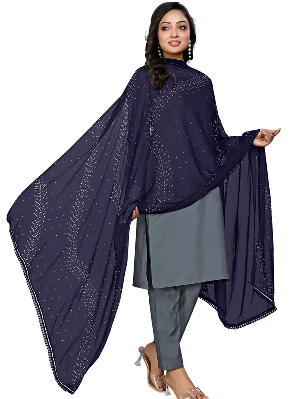 Stone_Work_Chiffon_Dupatta_With_Leaf_Vines_Tassel_Lace_Navy_Blue