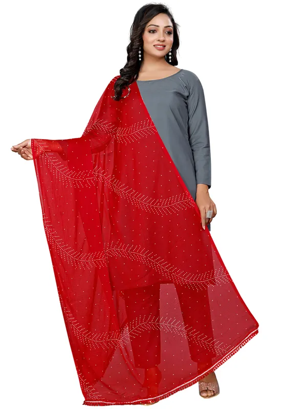 Stone_Work_Chiffon_Dupatta_With_Leaf_Vines_Tassel_Lace_Red