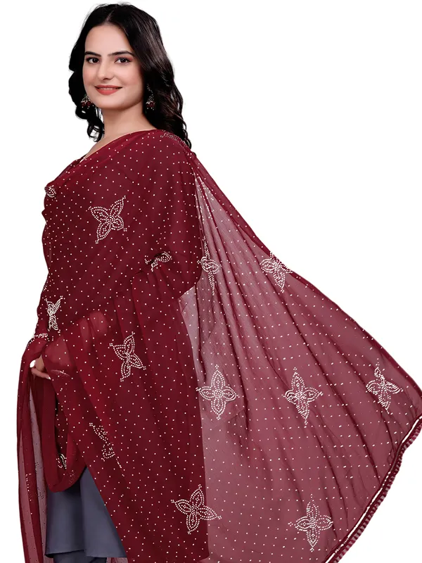 Stone_Work_Chiffon_Dupatta_With_Flower_Motifs_Tassel_Lace_Maroon