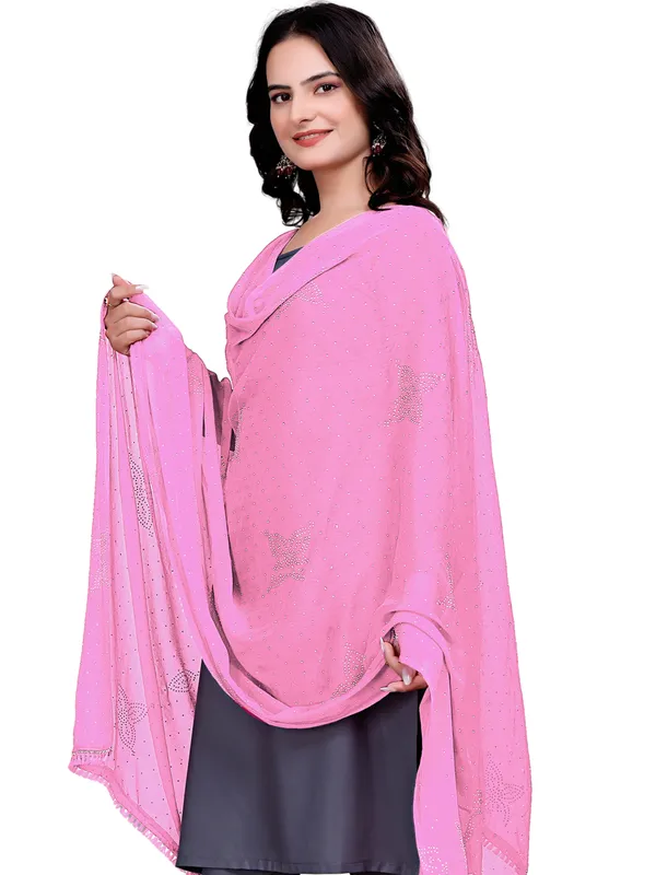 Stone_Work_Chiffon_Dupatta_With_Flower_Motifs_Tassel_Lace_Light_Pink