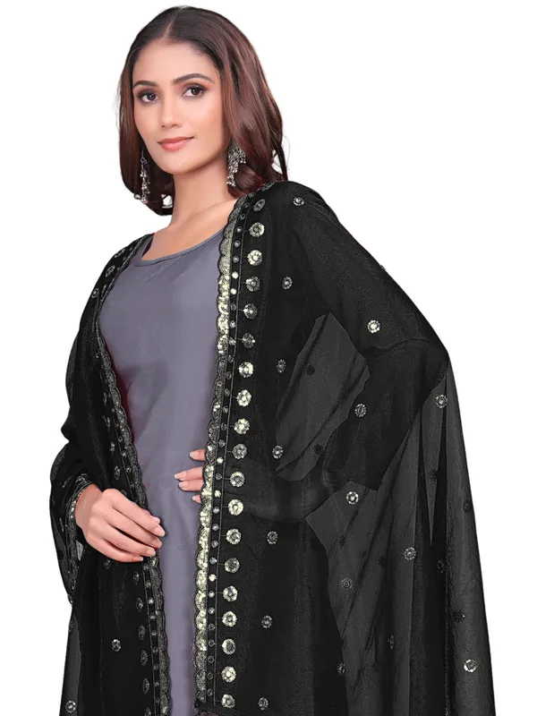 Mirror_Work_Organza_Dupatta_With_Sequin_Border_Tassels_Black