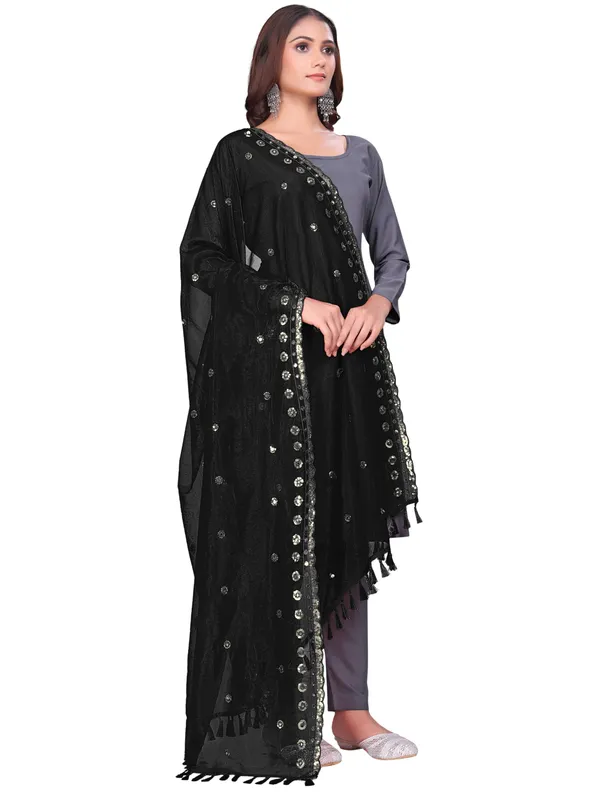 Mirror_Work_Organza_Dupatta_With_Sequin_Border_Tassels_Black