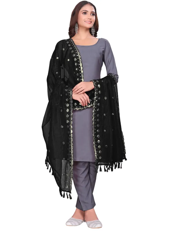 Mirror_Work_Organza_Dupatta_With_Sequin_Border_Tassels_Black