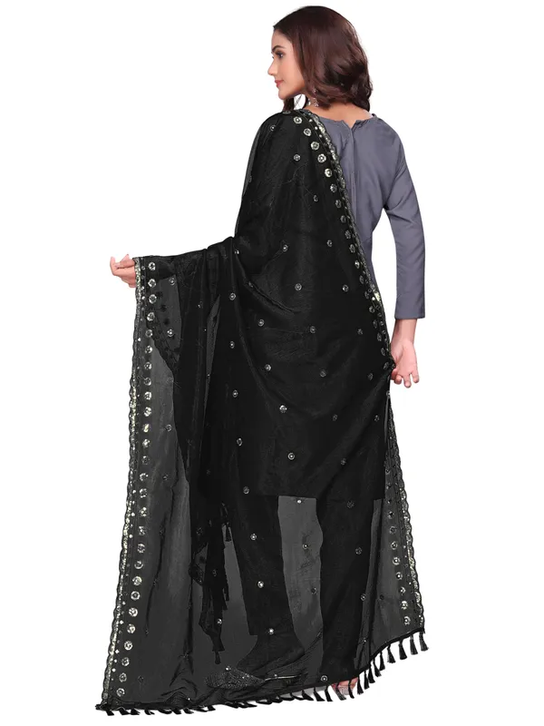 Mirror_Work_Organza_Dupatta_With_Sequin_Border_Tassels_Black