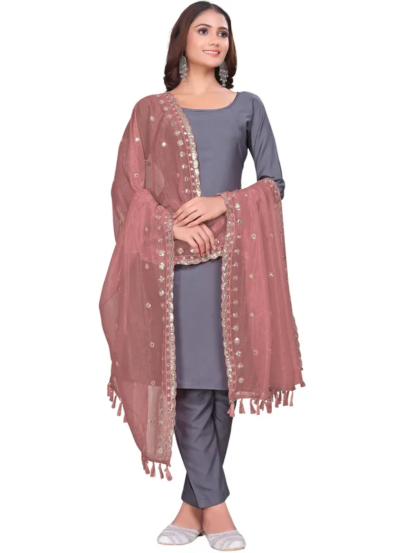 Mirror_Work_Organza_Dupatta_With_Sequin_Border_Tassels_Brown