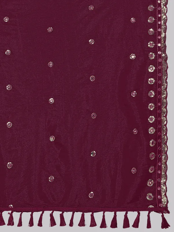 Mirror_Work_Organza_Dupatta_With_Sequin_Border_Tassels_Maroon
