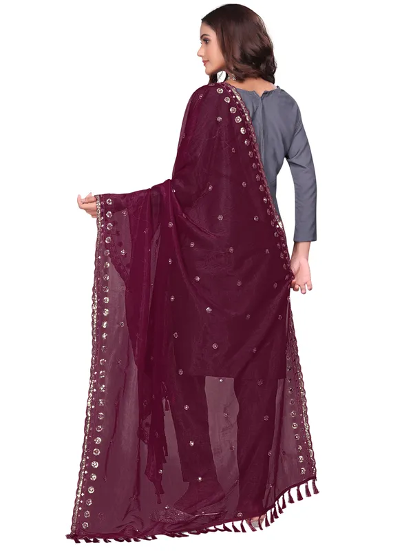 Mirror_Work_Organza_Dupatta_With_Sequin_Border_Tassels_Maroon