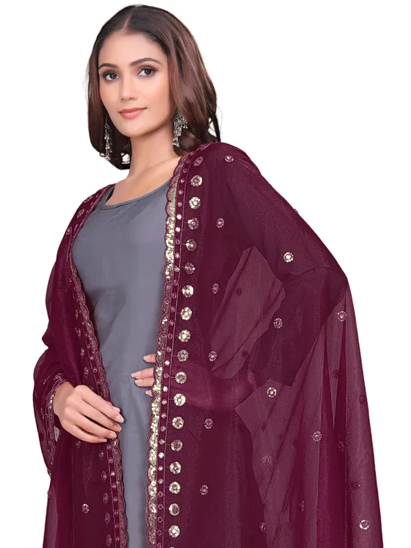 Mirror_Work_Organza_Dupatta_With_Sequin_Border_Tassels_Maroon