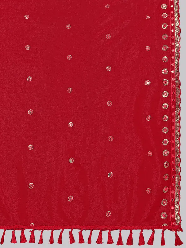 Mirror_Work_Organza_Dupatta_With_Sequin_Border_Tassels_Red