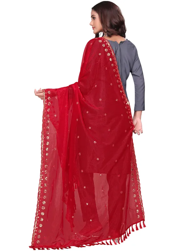 Mirror_Work_Organza_Dupatta_With_Sequin_Border_Tassels_Red