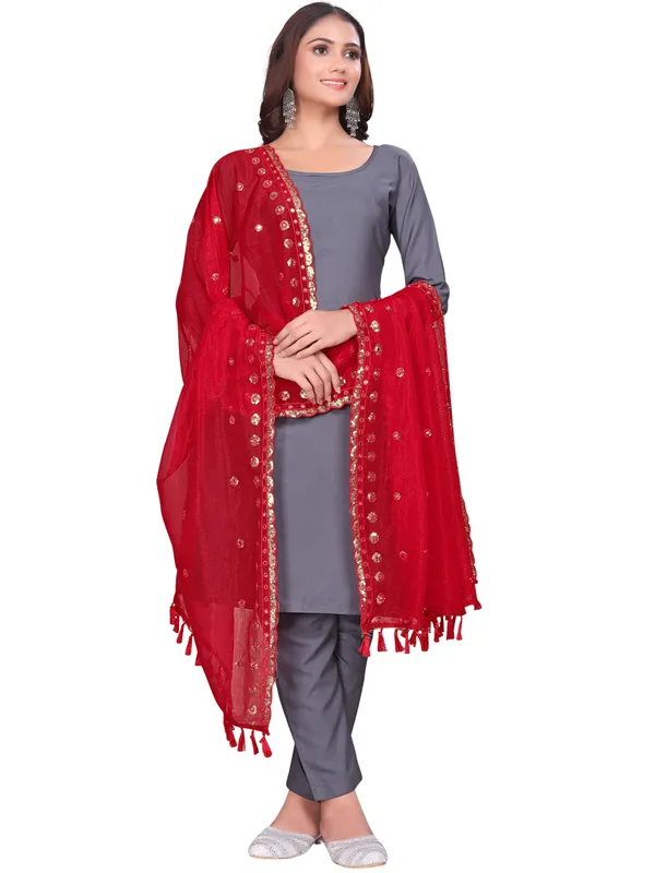 Mirror_Work_Organza_Dupatta_With_Sequin_Border_Tassels_Red