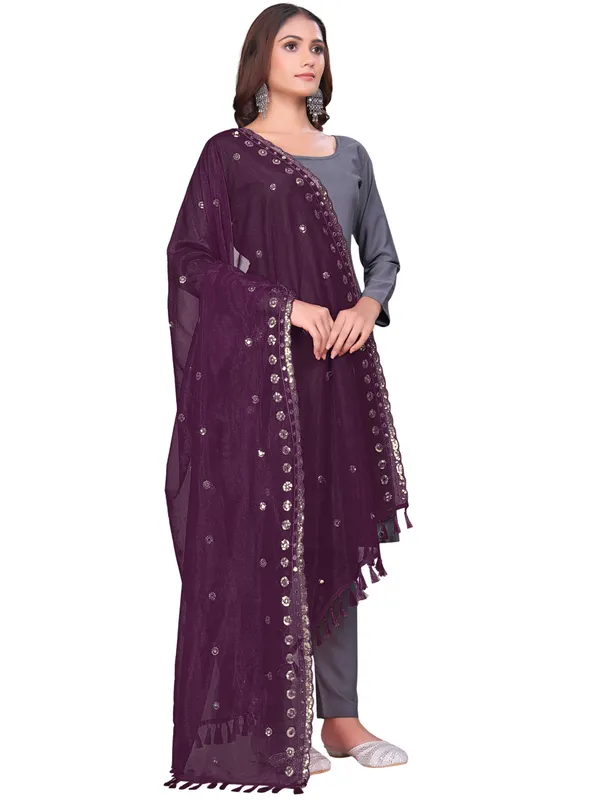 Mirror_Work_Organza_Dupatta_With_Sequin_Border_Tassels_Wine