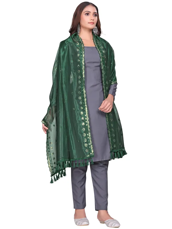 Mirror_Work_Organza_Dupatta_With_Sequin_Border_Tassels_Green