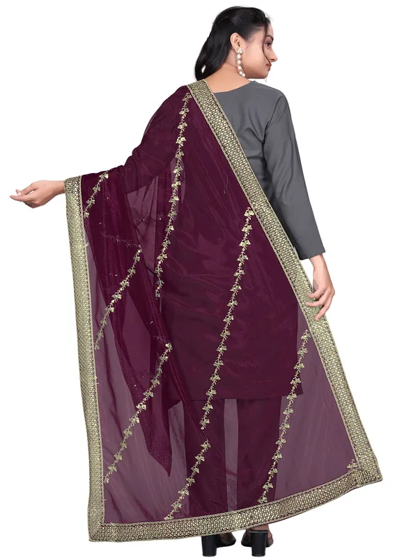 Zari_Embroidered_Organza_Dupatta_With_Sequin_Lace_Border_Wine