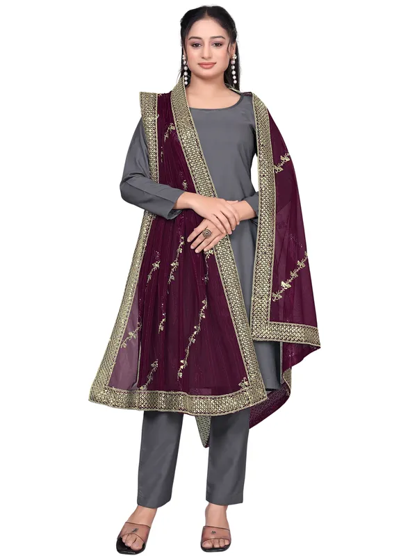 Zari_Embroidered_Organza_Dupatta_With_Sequin_Lace_Border_Wine