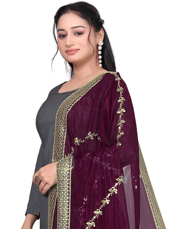 Zari_Embroidered_Organza_Dupatta_With_Sequin_Lace_Border_Wine