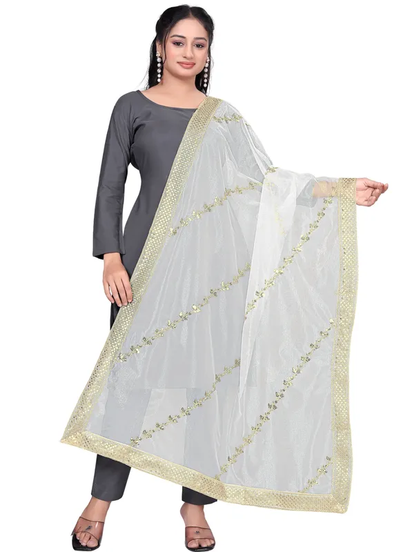 Zari_Embroidered_Organza_Dupatta_With_Sequin_Lace_Border_White