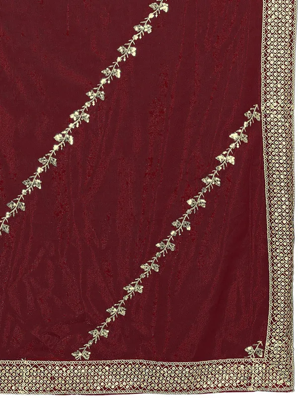 Zari_Embroidered_Organza_Dupatta_With_Sequin_Lace_Border_Maroon