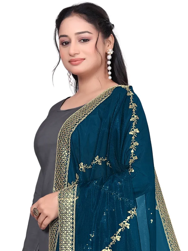 Zari_Embroidered_Organza_Dupatta_With_Sequin_Lace_Border_Kerosin_Blue