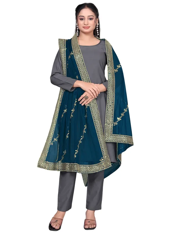 Zari_Embroidered_Organza_Dupatta_With_Sequin_Lace_Border_Kerosin_Blue