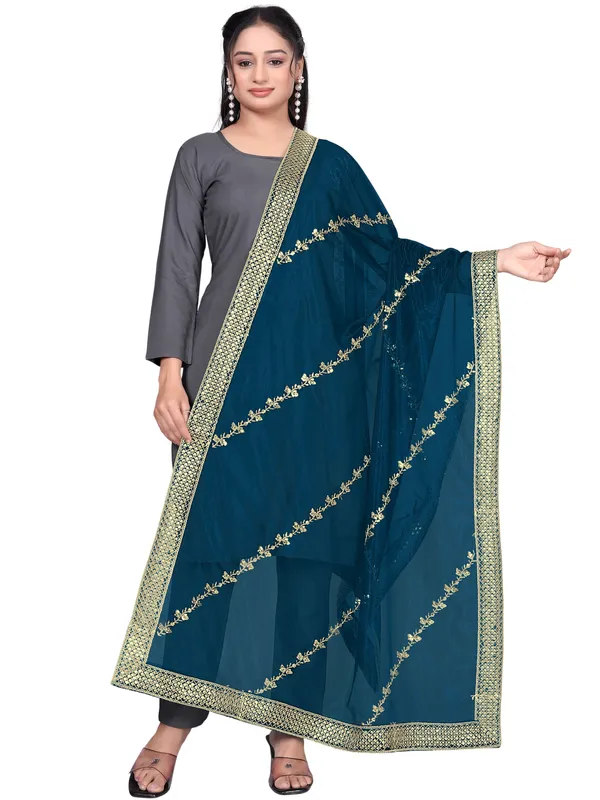 Zari_Embroidered_Organza_Dupatta_With_Sequin_Lace_Border_Kerosin_Blue