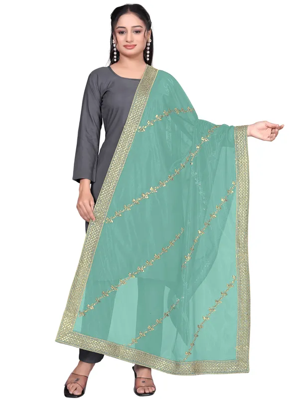Zari_Embroidered_Organza_Dupatta_With_Sequin_Lace_Border_Pista_Green