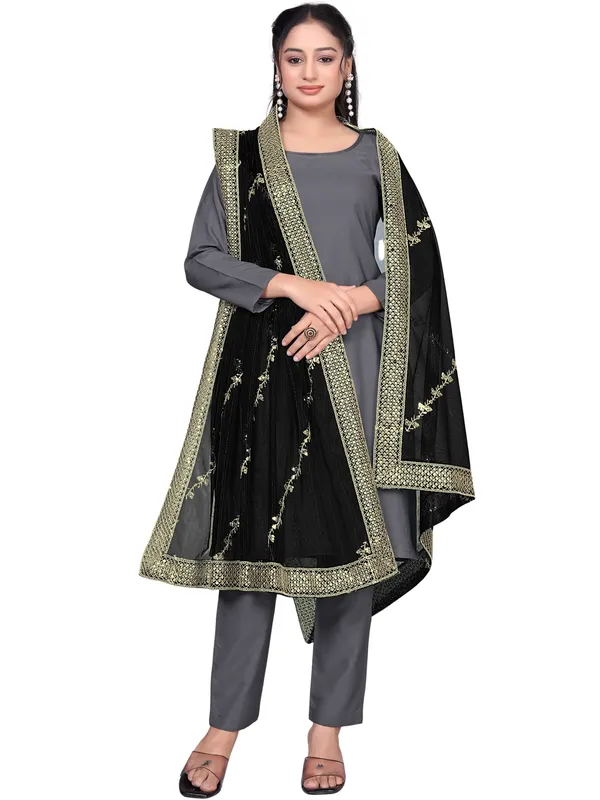 Zari_Embroidered_Organza_Dupatta_With_Sequin_Lace_Border_Black