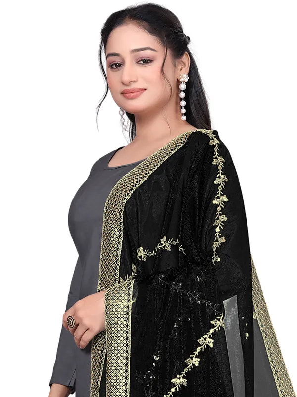 Zari_Embroidered_Organza_Dupatta_With_Sequin_Lace_Border_Black