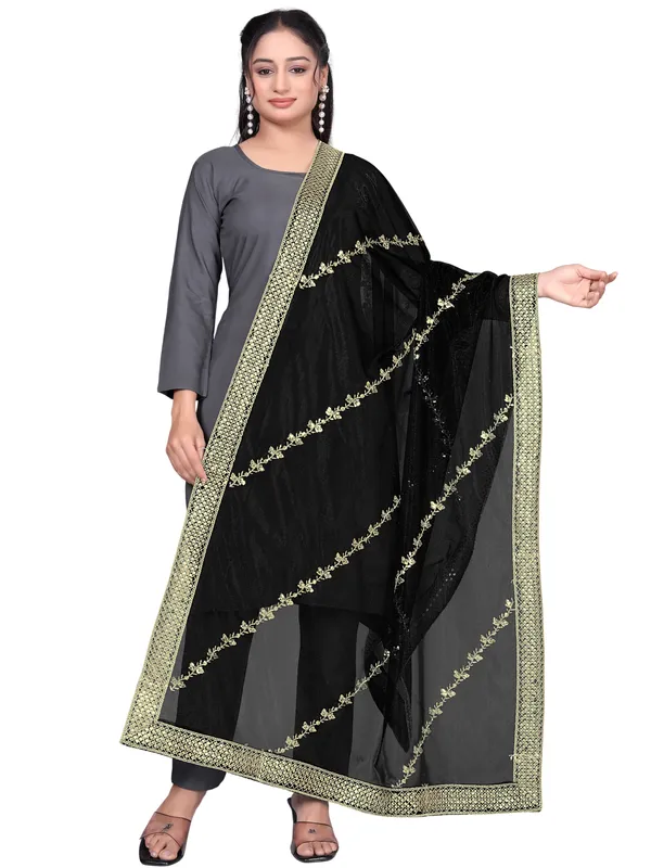 Zari_Embroidered_Organza_Dupatta_With_Sequin_Lace_Border_Black