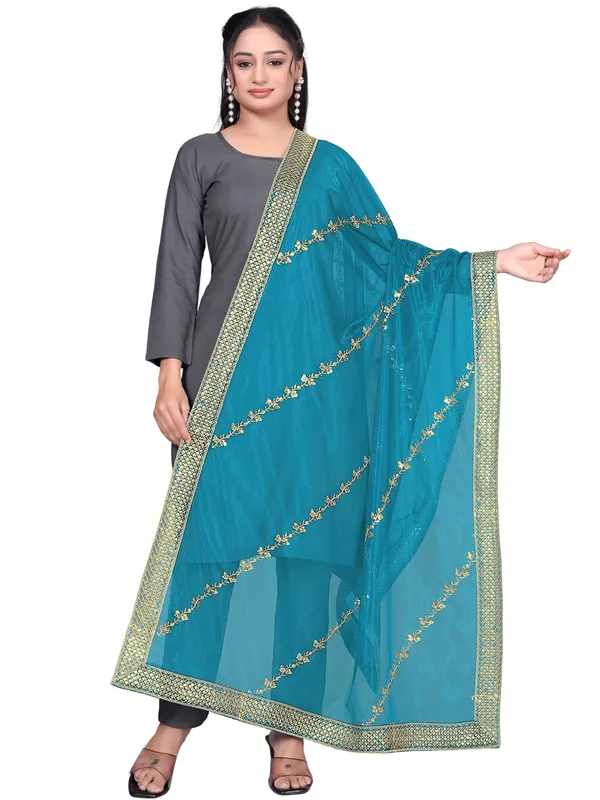 Zari_Embroidered_Organza_Dupatta_With_Sequin_Lace_Border_Sky_Blue