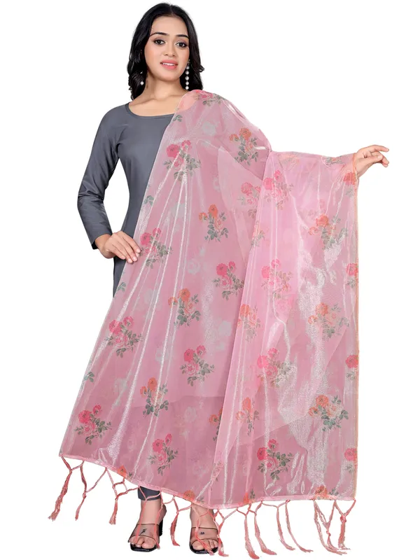 Organza_Dupatta_For_Women_Floral_Digital_Print_With_Tassels_Light_Pink