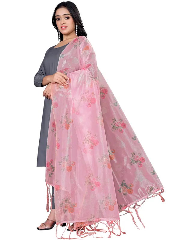 Organza_Dupatta_For_Women_Floral_Digital_Print_With_Tassels_Light_Pink