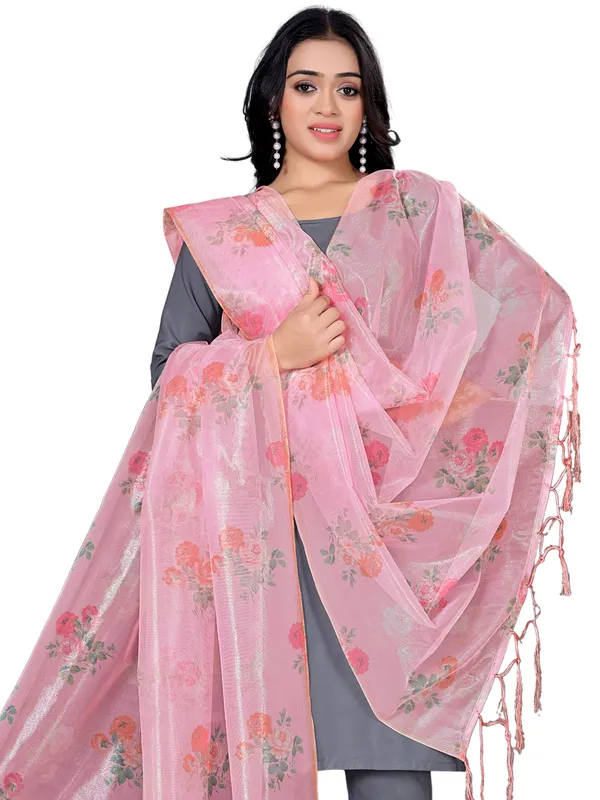 Organza_Dupatta_For_Women_Floral_Digital_Print_With_Tassels_Light_Pink