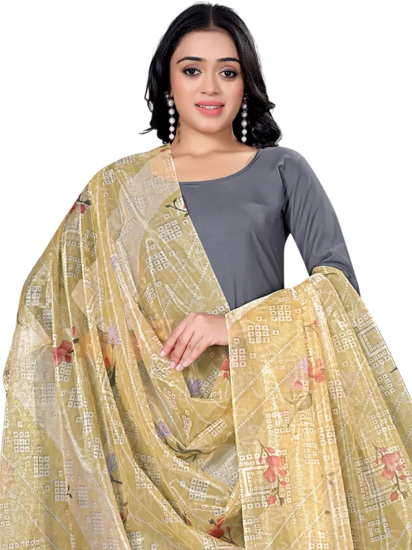 Organza_Dupatta_For_Women_Floral_Digital_Print_With_Tassels_Lime