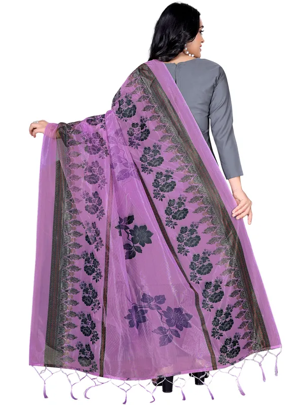 Organza_Dupatta_For_Women_Floral_Digital_Print_With_Tassels_Lavender