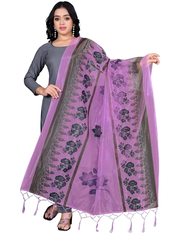 Organza_Dupatta_For_Women_Floral_Digital_Print_With_Tassels_Lavender