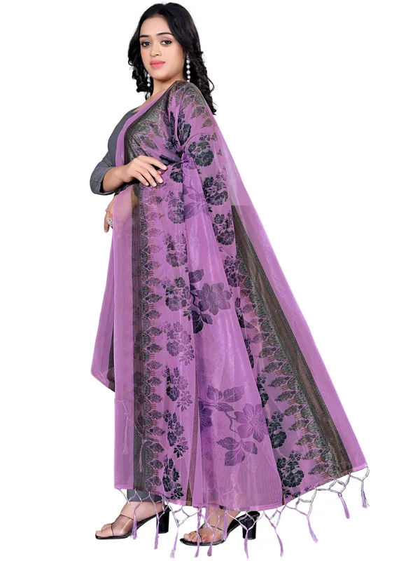 Organza_Dupatta_For_Women_Floral_Digital_Print_With_Tassels_Lavender